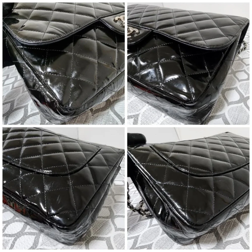 Authentic Chanel Quilted Patent Leather Maxi Classic Single Flap Bag